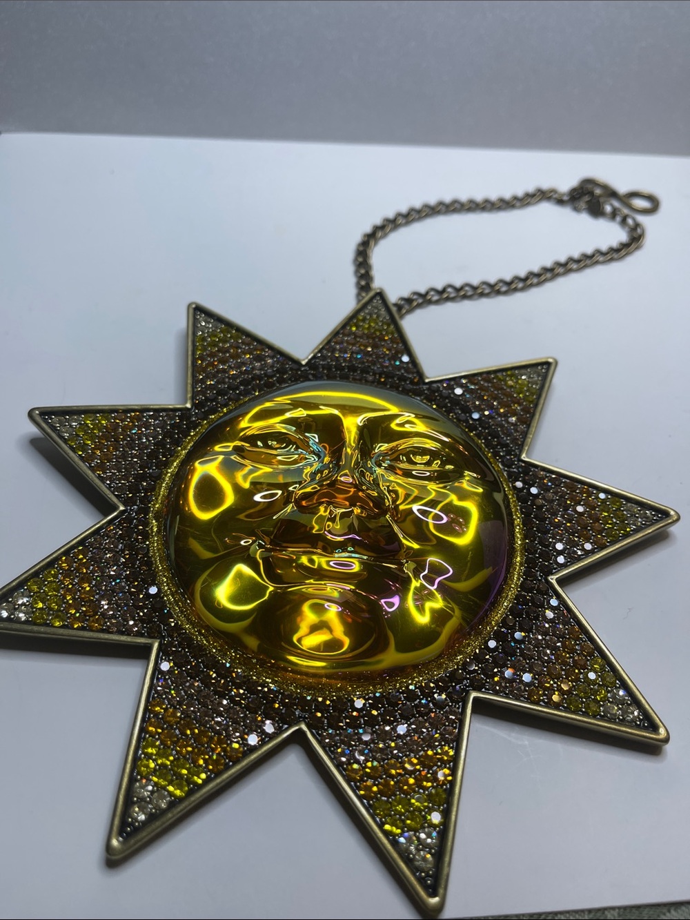 Kirks Folly Large Yellow Sunburst Hanging Ornament with Metallic Face